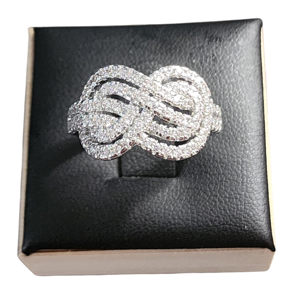 Silvertone Infinity Knot Ring With Rhinestones - image 1